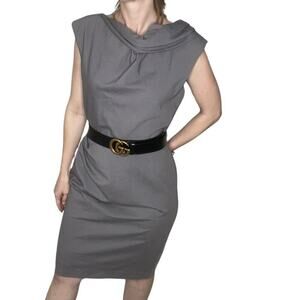 Suzi Chin Steel Gray Drape Classic Cowl Neck Sleeveless Sheath Dress Size 8